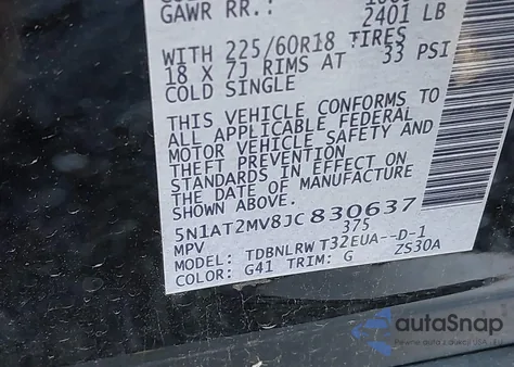 2018 Nissan Rogue Sl z USA, uszkodzony, nr VIN 5N1AT2MV8JC830637